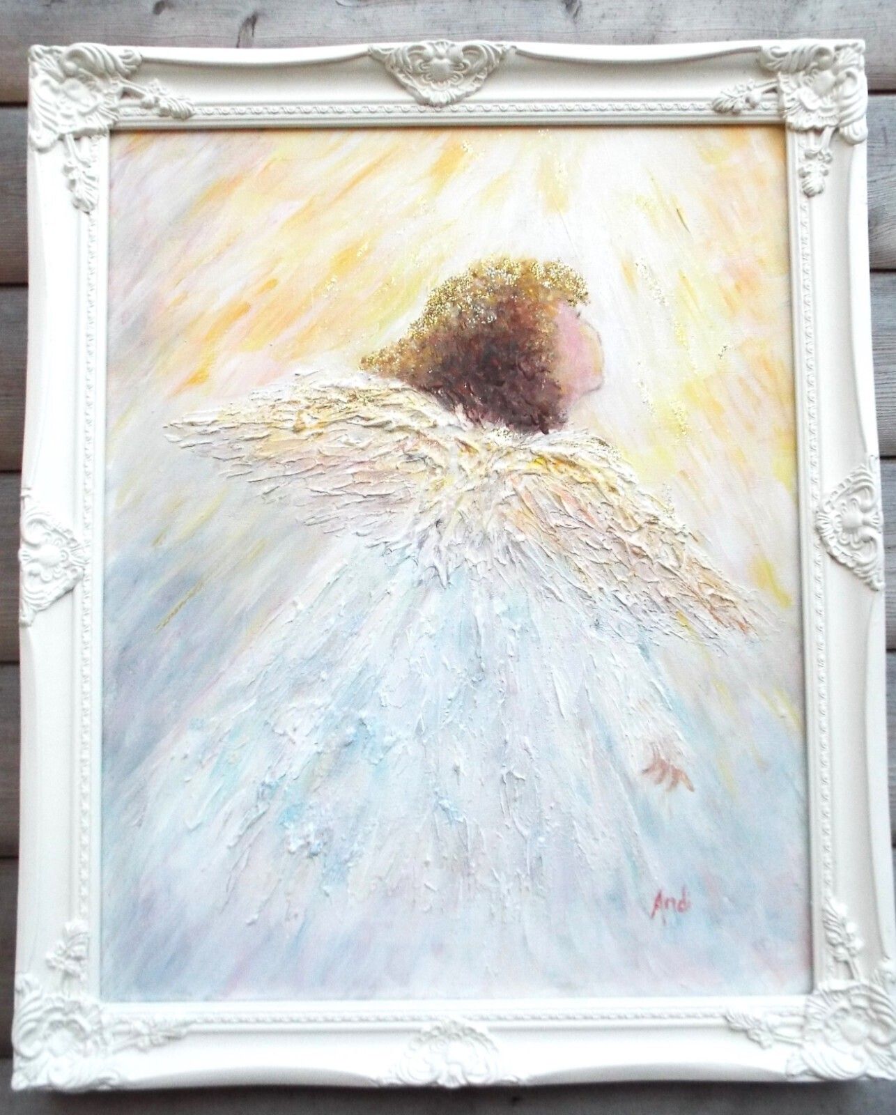 Heavenly Guardian Angel Of Light Original Framed Painting Andi J Lucas photo vinterior