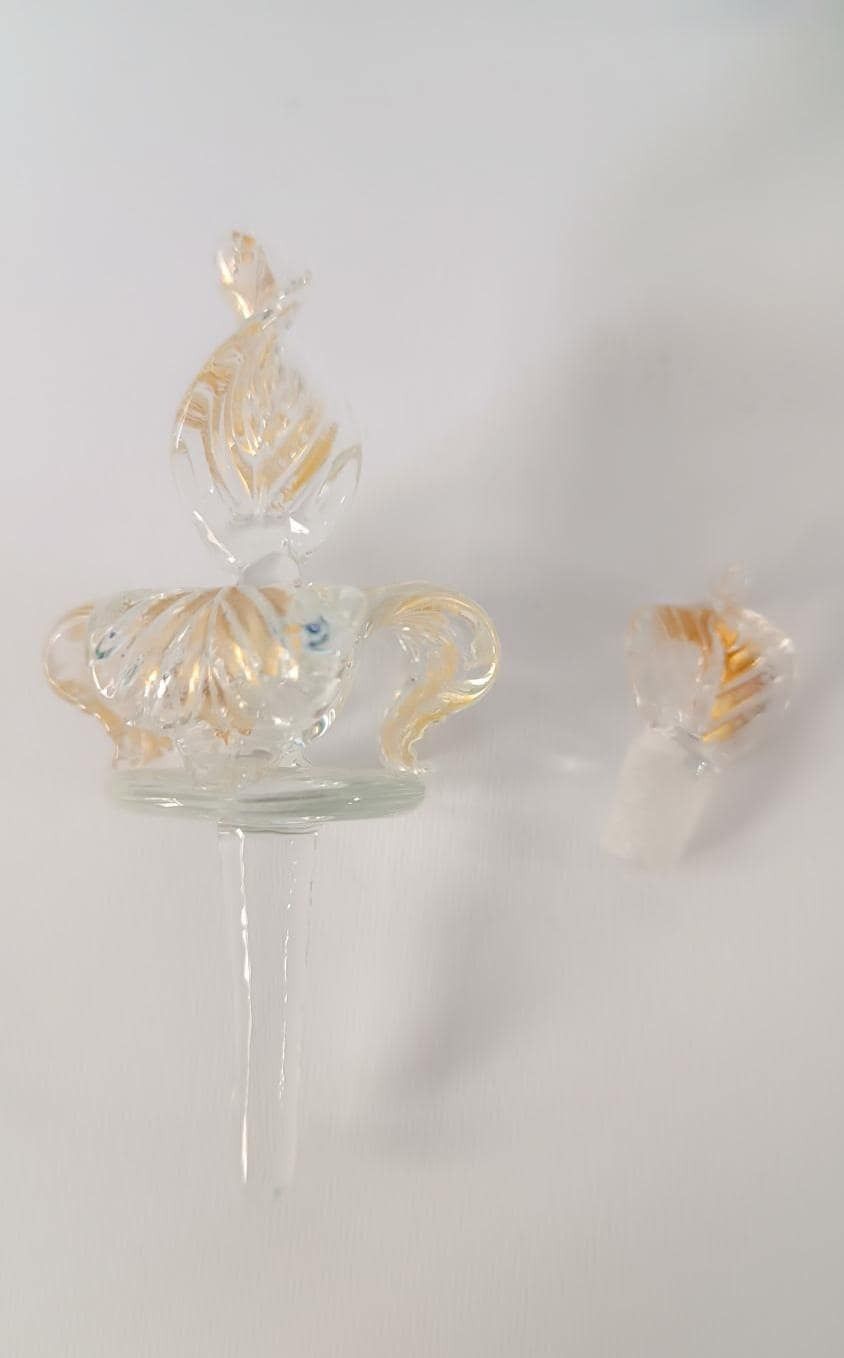 Pair Of Murano Glass Bottles Blown Reticello Blue Green Gold Vintage Zeta Design photo Home Decor