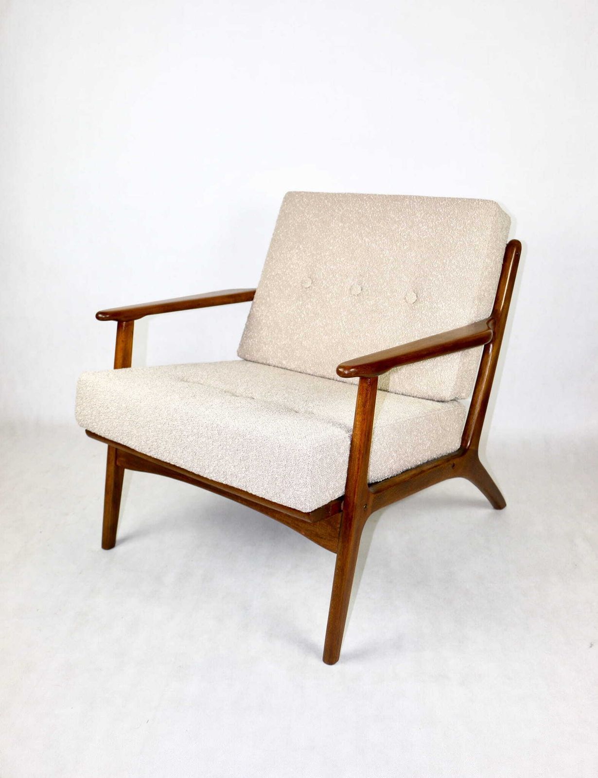 Danish Vintage Loft Beige Boucle Armchair With Removable Cushions   2 Pieces Available photo vintage