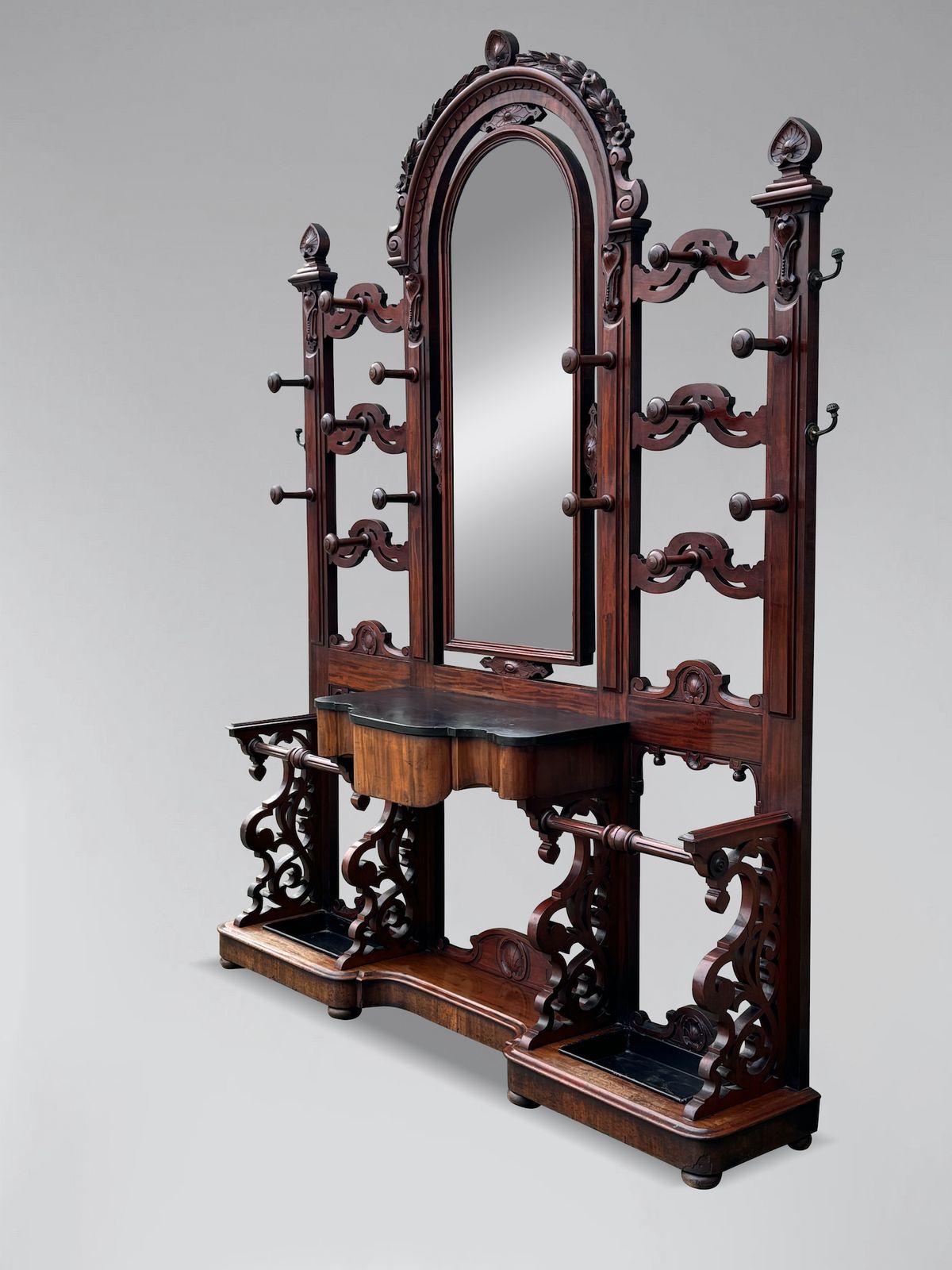 photo for sale Large 19th Century Victorian Period Mahogany Hall Stand With Arched Mirror