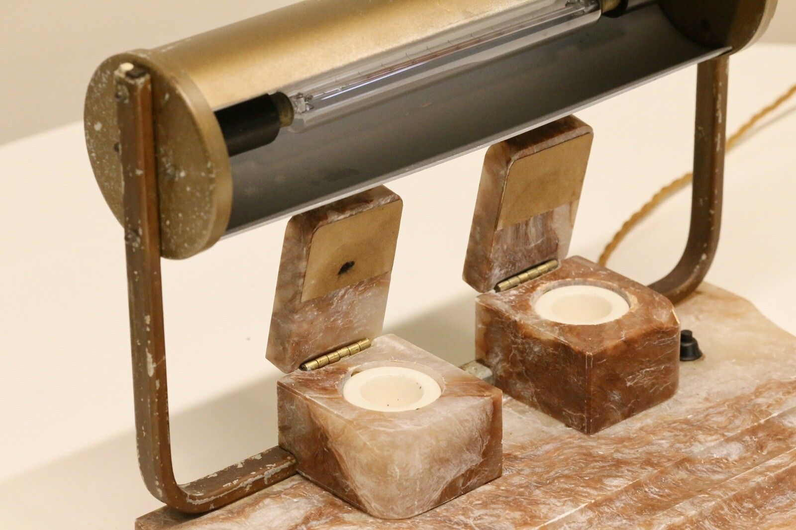 Art Deco Alabaster & Brass Desk Lamp With Ink Stand photo Lighting