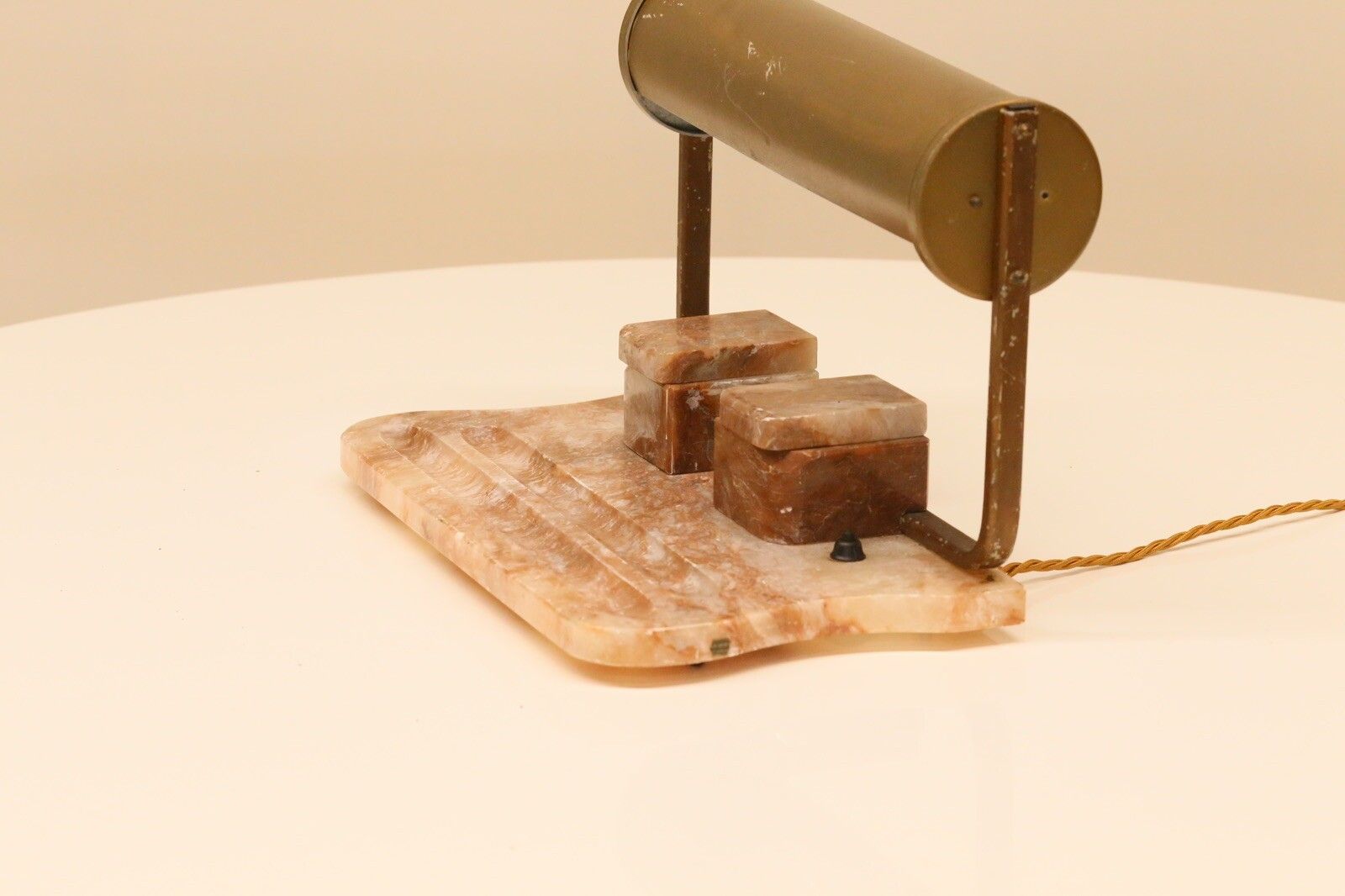 200.0 Art Deco Alabaster & Brass Desk Lamp With Ink Stand photo