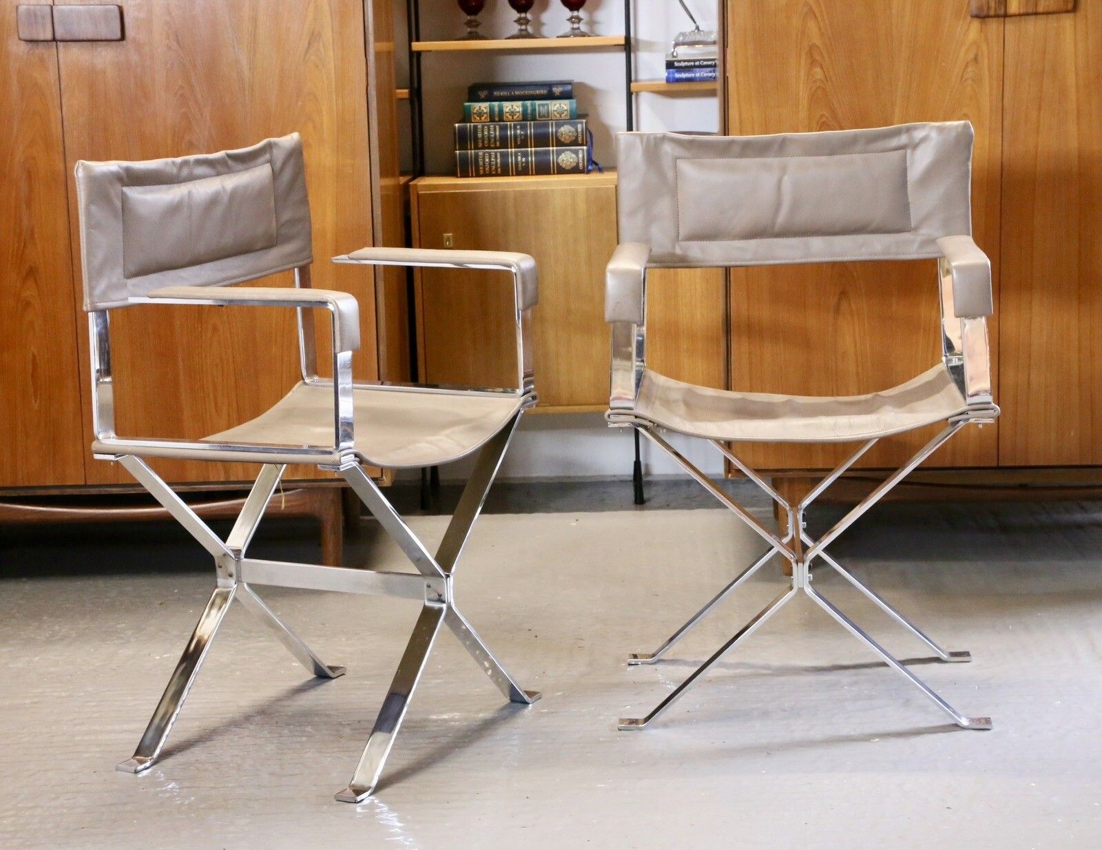 Pair Alessandro Albrizzi Designed Italian Chrome & Leather Director's Armchairs photo Furniture