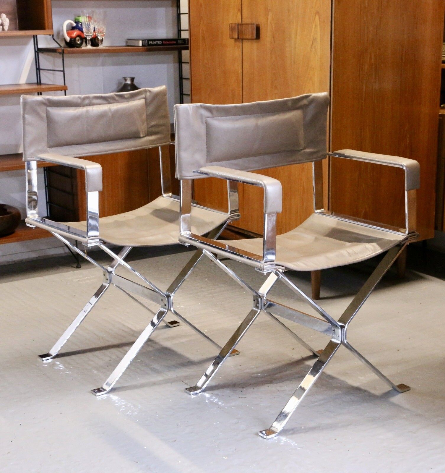 Pair Alessandro Albrizzi Designed Italian Chrome & Leather Director's Armchairs photo vinterior