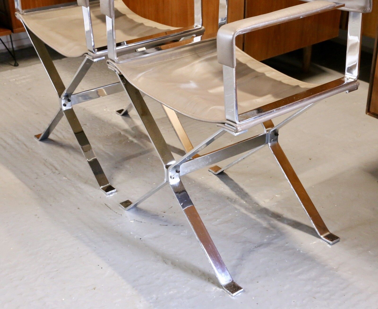Pair Alessandro Albrizzi Designed Italian Chrome & Leather Director's Armchairs photo buy