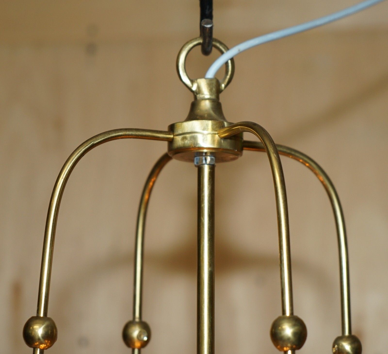 Exquisite Circa 1940's English Polish Brass & Cylindrical Glass Hanging Lantern photo vinterior