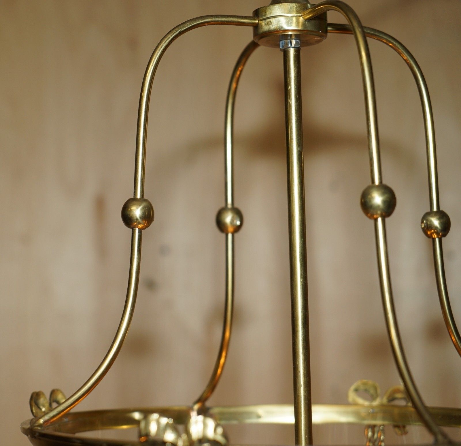 Exquisite Circa 1940's English Polish Brass & Cylindrical Glass Hanging Lantern photo buy