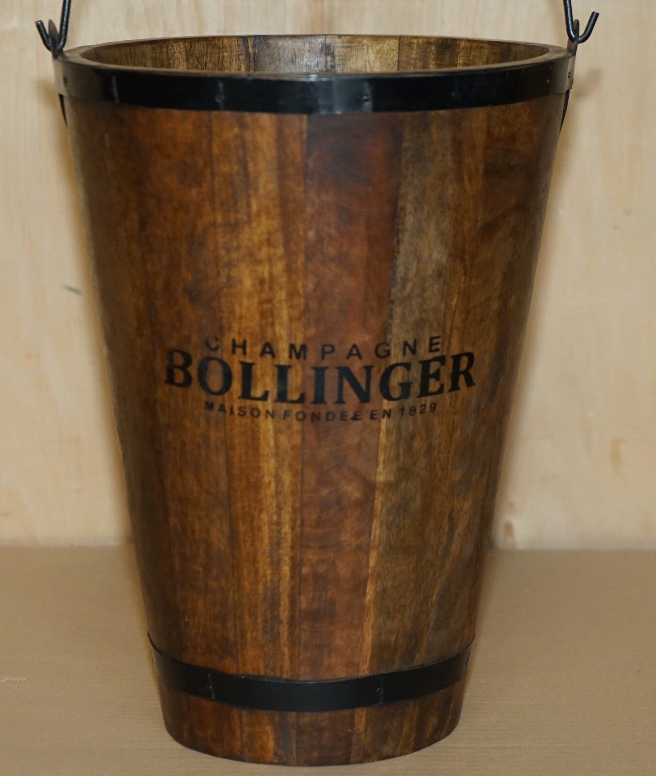 Pair Of Vintage Bollinger Champagne Log Bin Wood Coal Plate Or Peat Buckets photo Home Decor