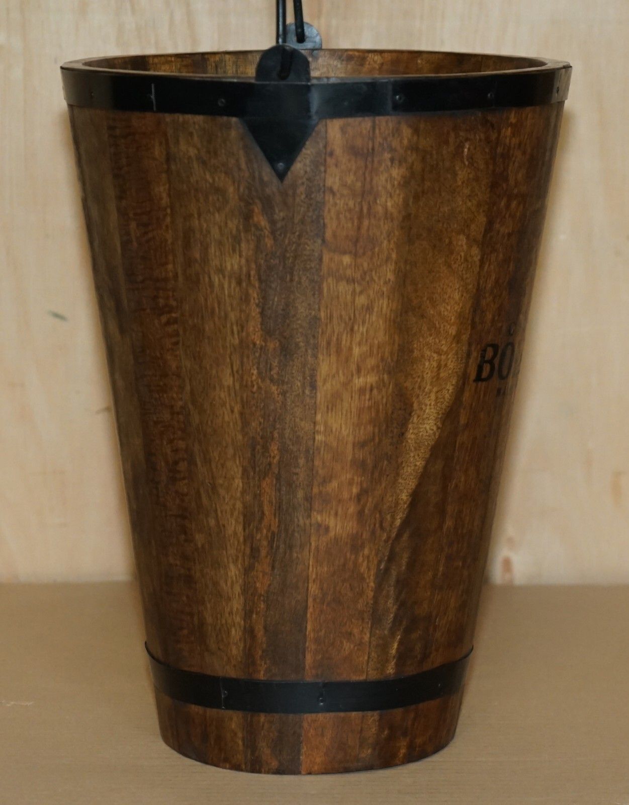 photo for sale Pair Of Vintage Bollinger Champagne Log Bin Wood Coal Plate Or Peat Buckets