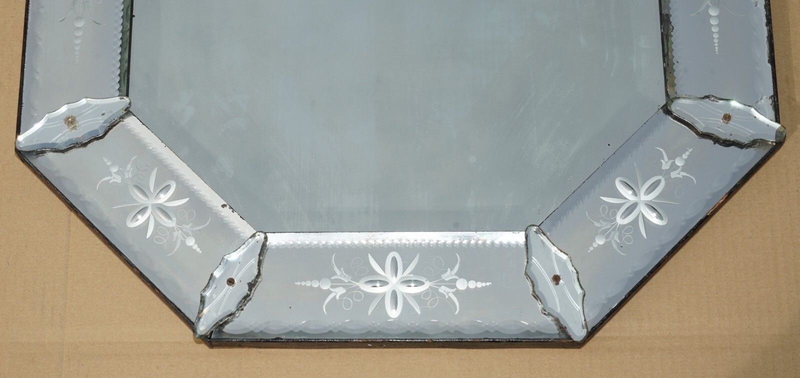 photo furniture Stunning Antique Circa 1910 Venetian Etched Glass Cushion Shaped Wall Mirror