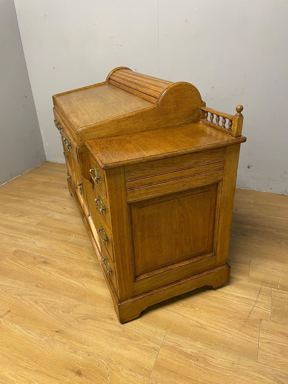 photo furniture C19th Golden Oak Tambour Desk With Fitted Interior