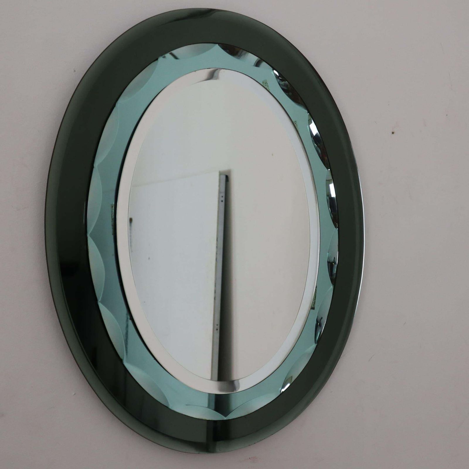 Mid Century Modern Italian Oval Green Mirror By Cristal Art, Italy, 1960s photo furniture