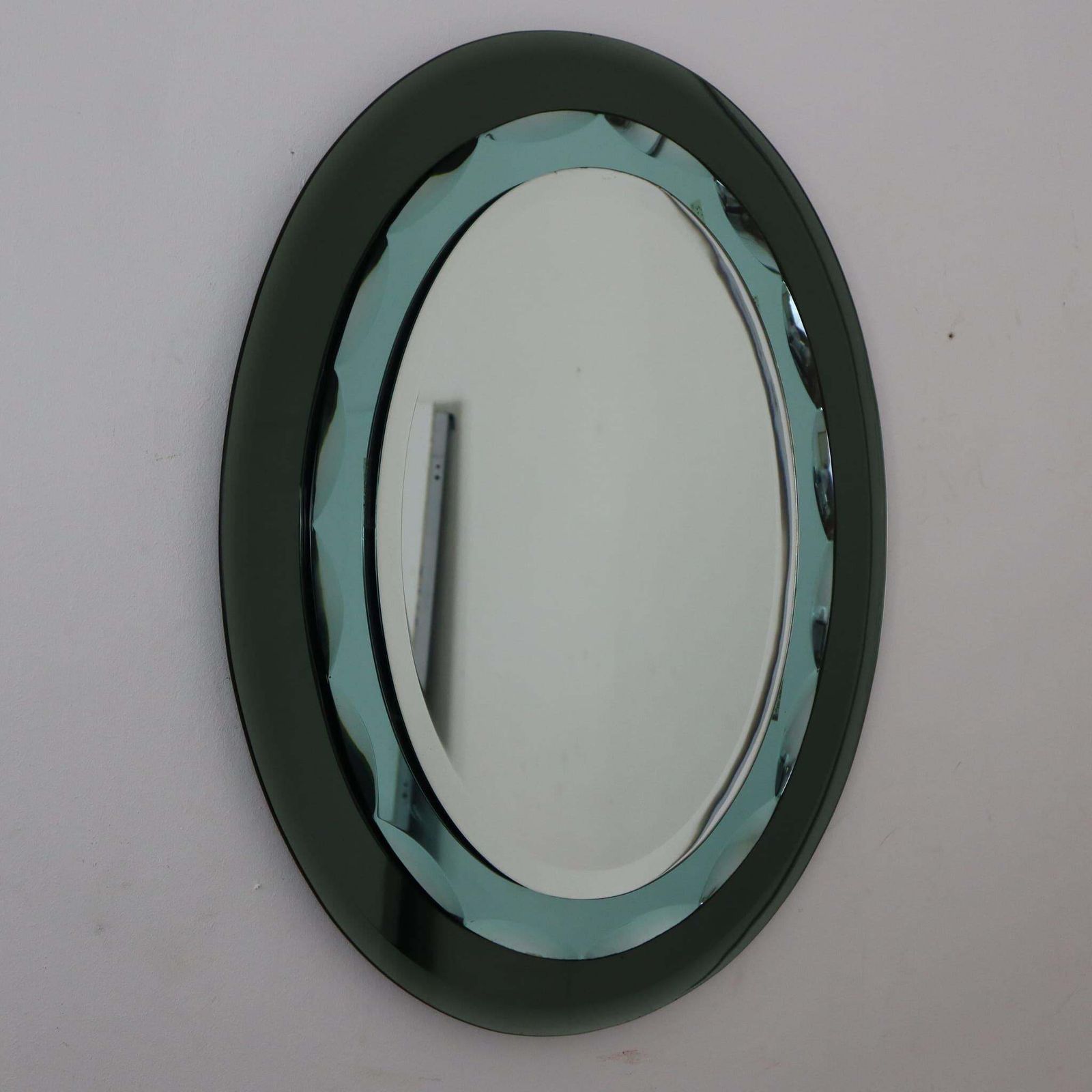 Mid Century Modern Italian Oval Green Mirror By Cristal Art, Italy, 1960s photo for sale