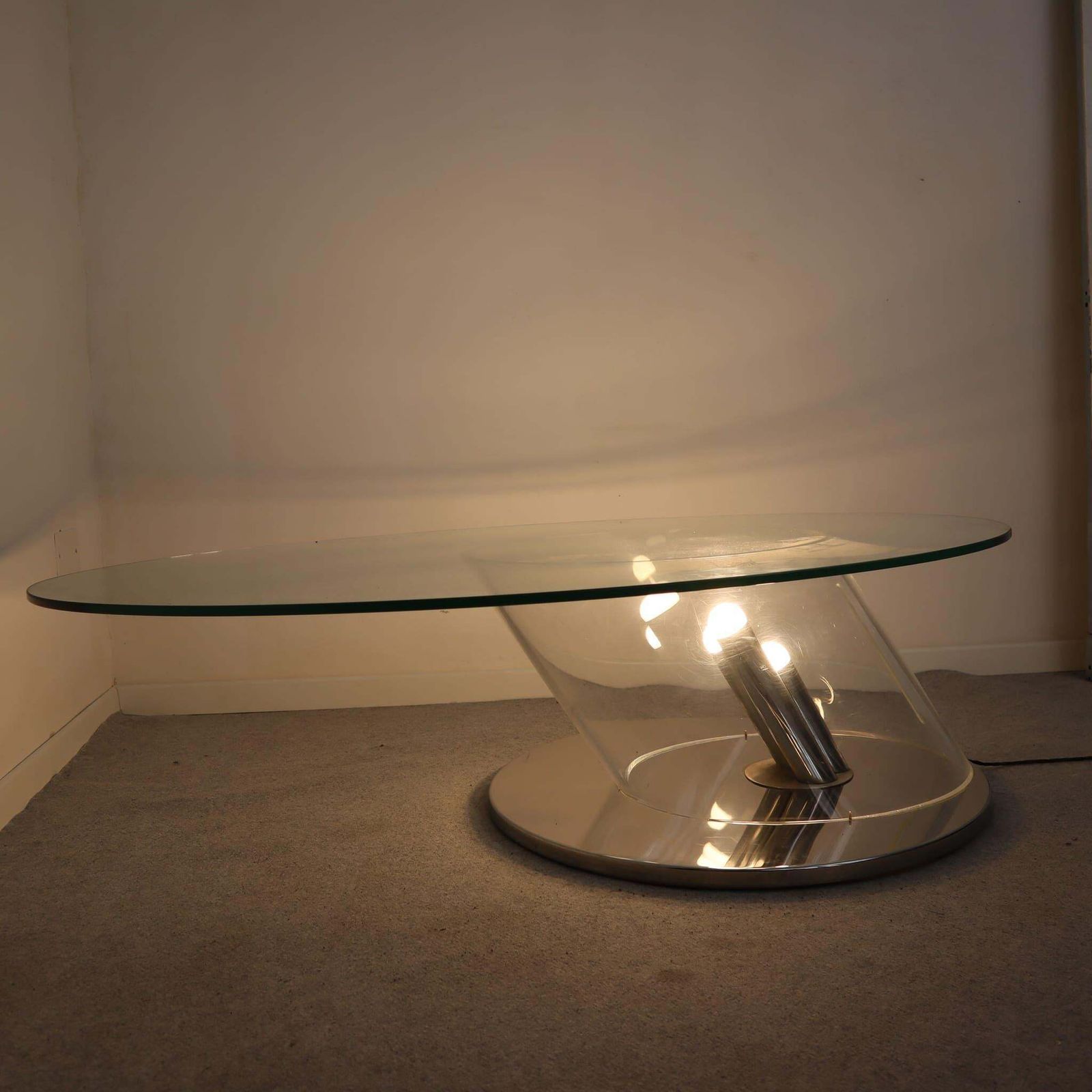 Italian "Ipomea" Glass And Steel Coffee Table Lamps By Rimadesio, Italy, 1970s photo vintage
