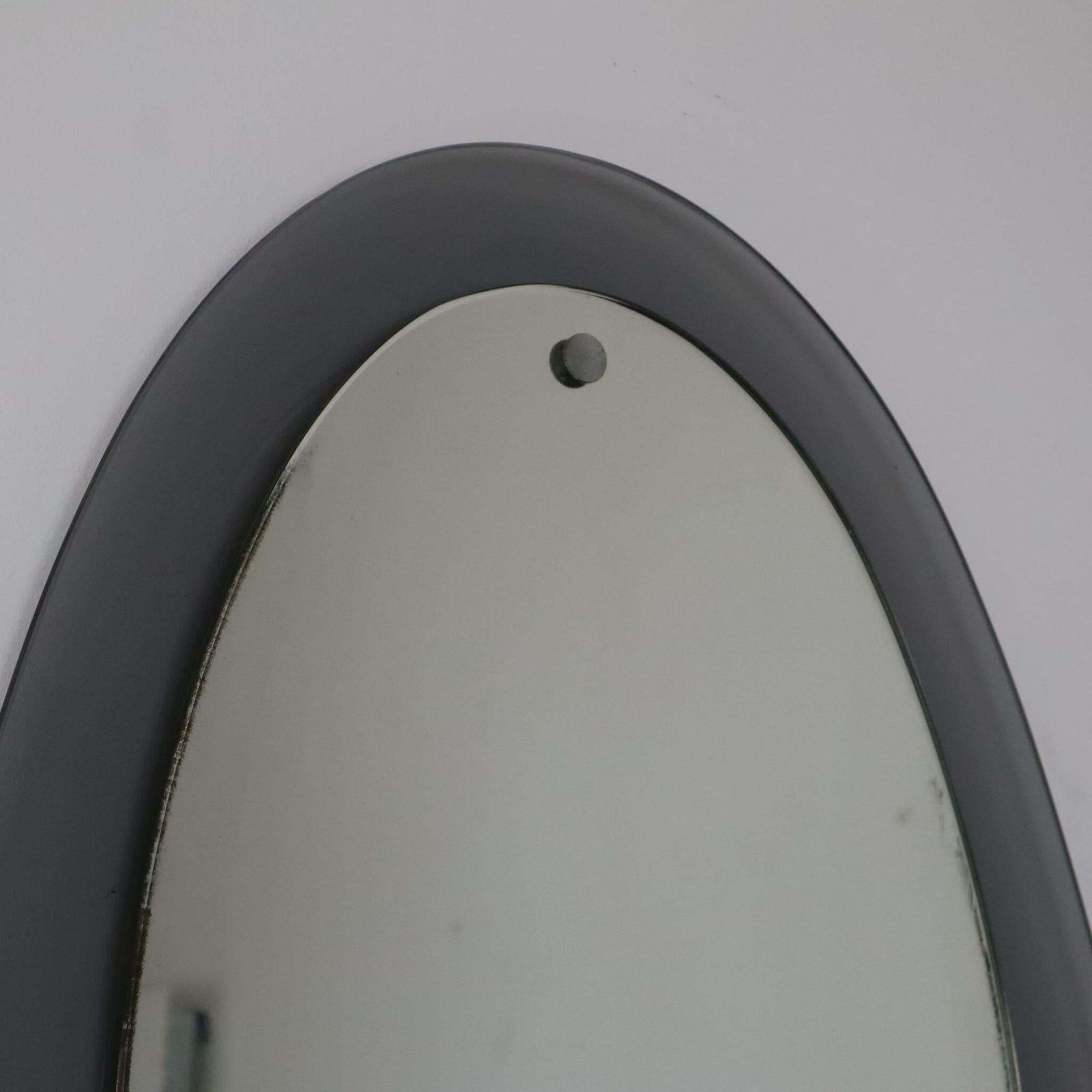 Midcentury Glass Framed Oval Wall Mirror Attributed To Cristal Art, Italy, 1960s photo 1052.0