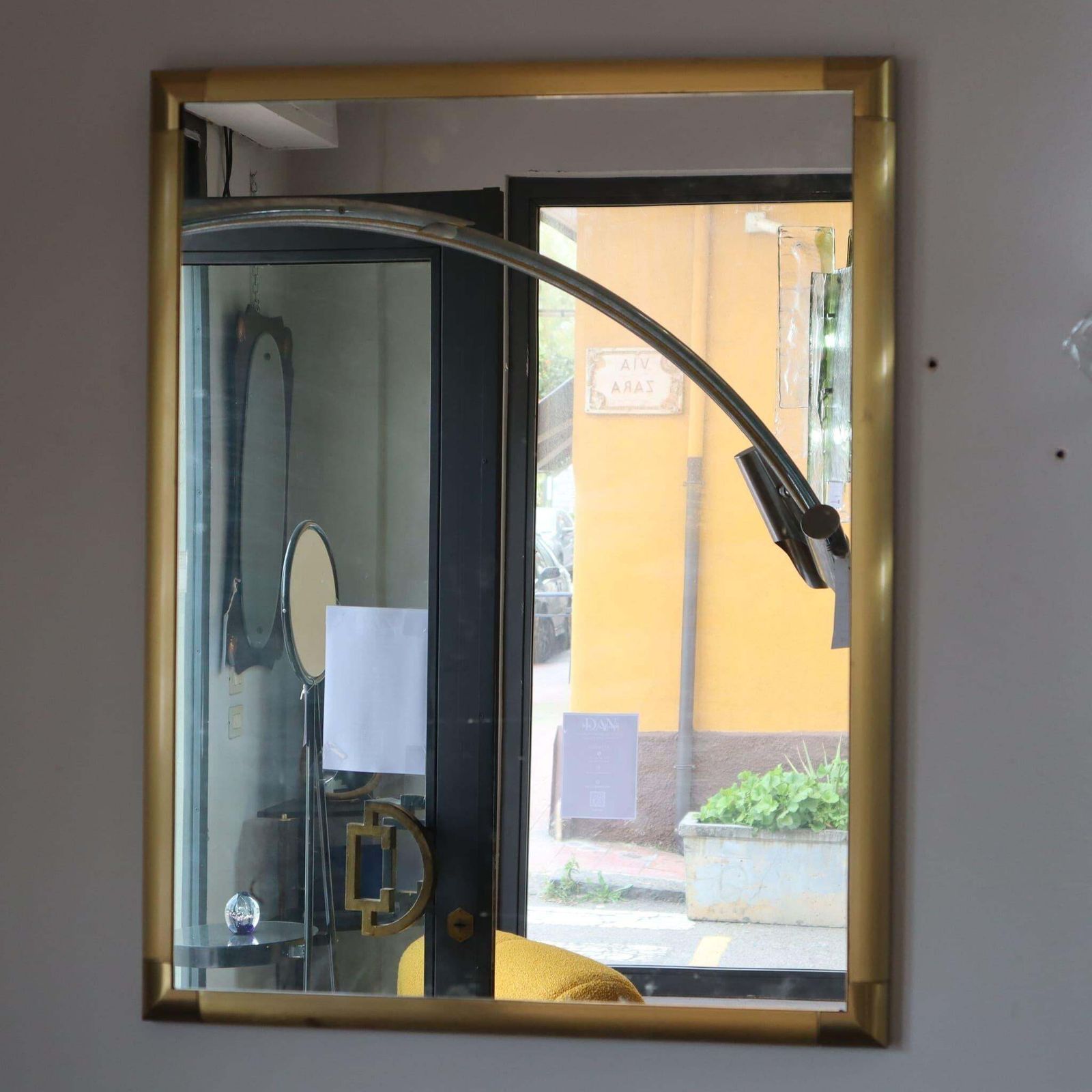 Italian Solid Polished Brass Mirror In Style Of Tommaso Barbi, Italy, 1970s photo for sale