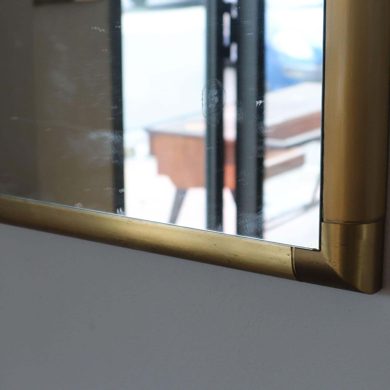 Italian Solid Polished Brass Mirror In Style Of Tommaso Barbi, Italy, 1970s photo buy