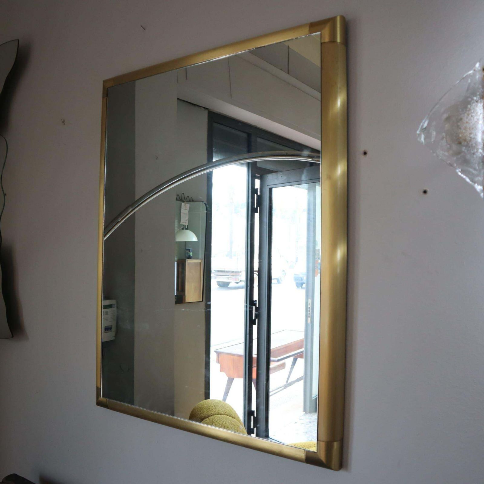 photo furniture Italian Solid Polished Brass Mirror In Style Of Tommaso Barbi, Italy, 1970s
