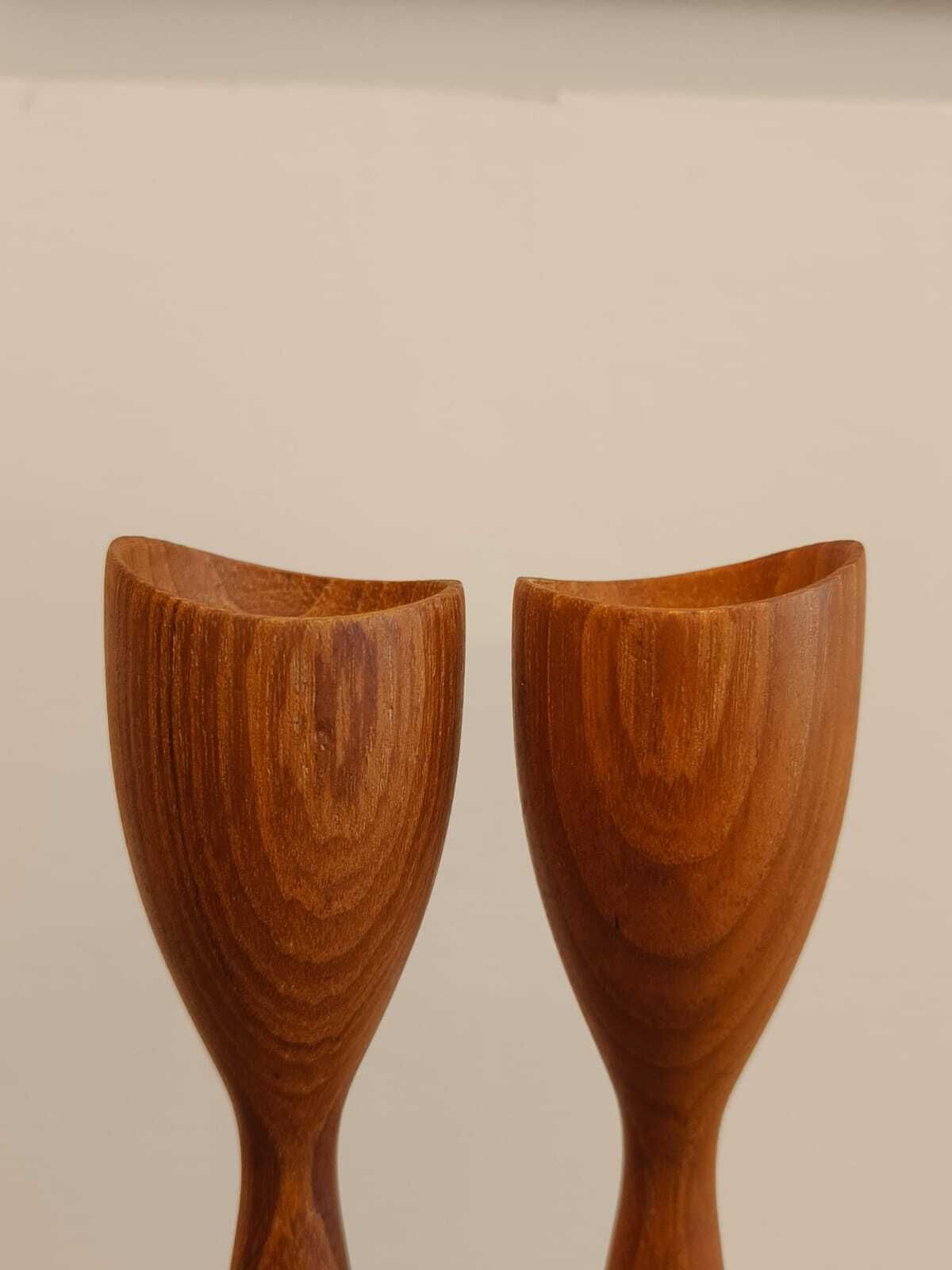 Pair Of Mid 20th Century Teak Tulip Shaped Candlesticks photo furniture