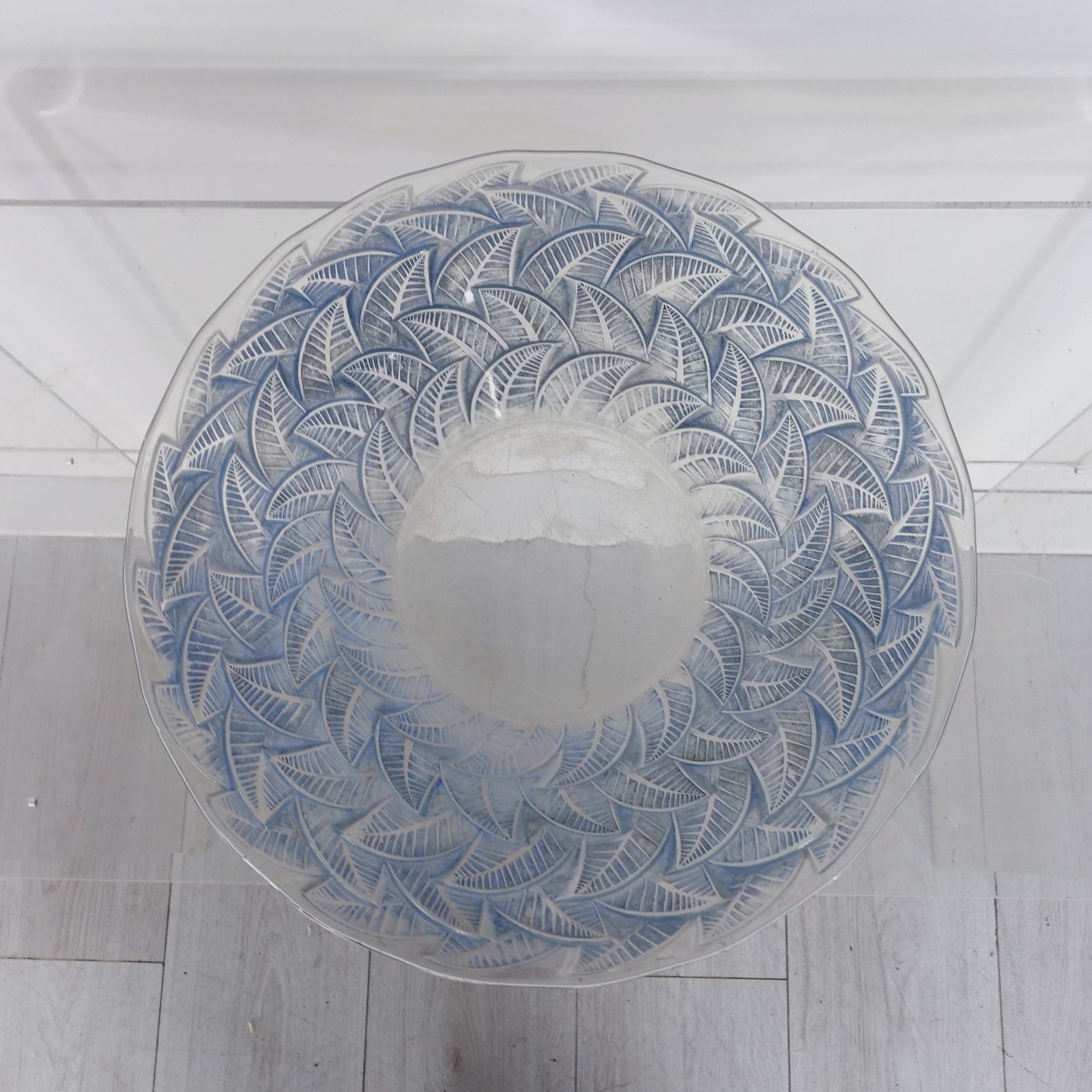 Lalique Art Deco Ormeaux Blue Glass Bowl 32cm 1937 photo vintage