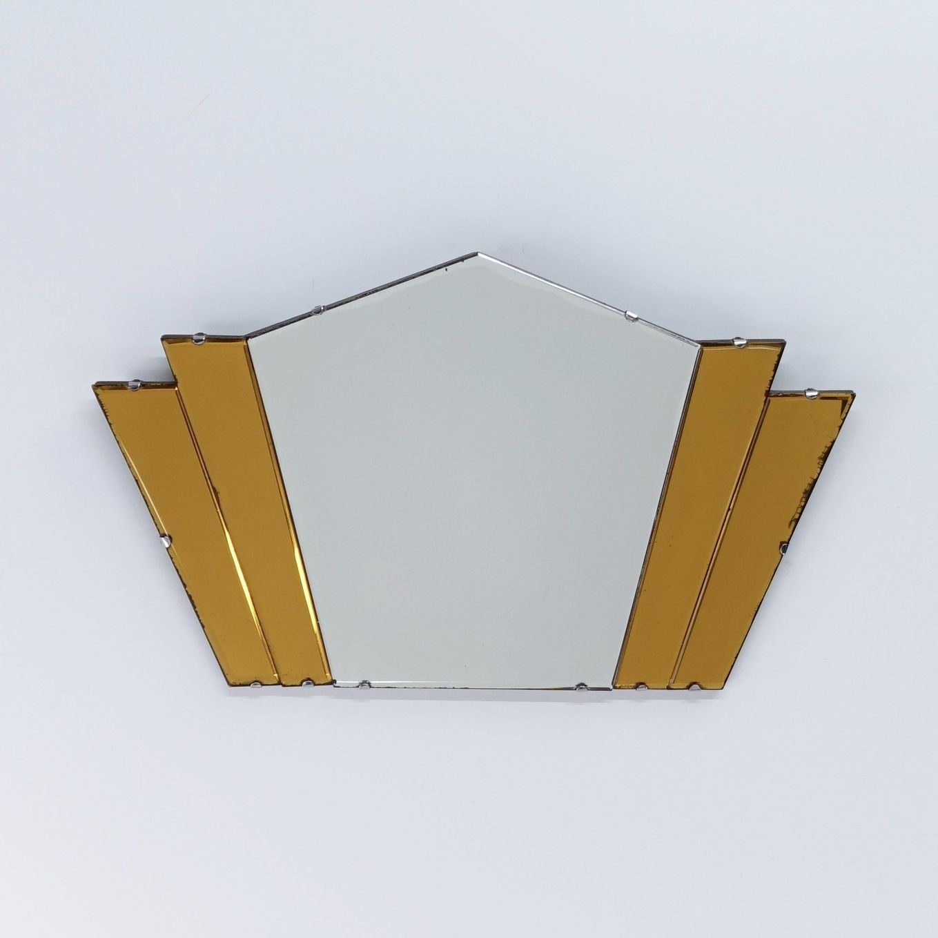 Art Deco Amber Fan Mirror Circa 1930 photo vintage
