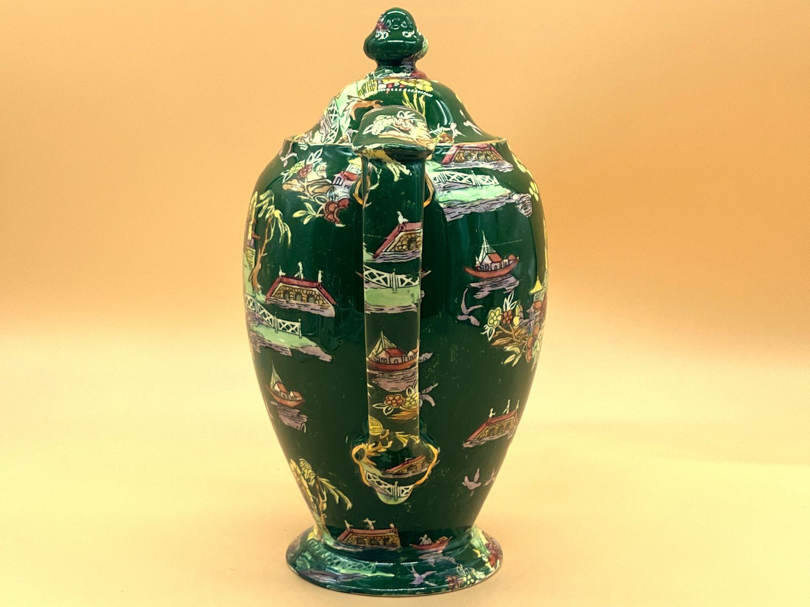 Vintage Royal Winton Green Pekin Chintz 2 Pint Capacity Coffee Pot. C1950. photo for sale