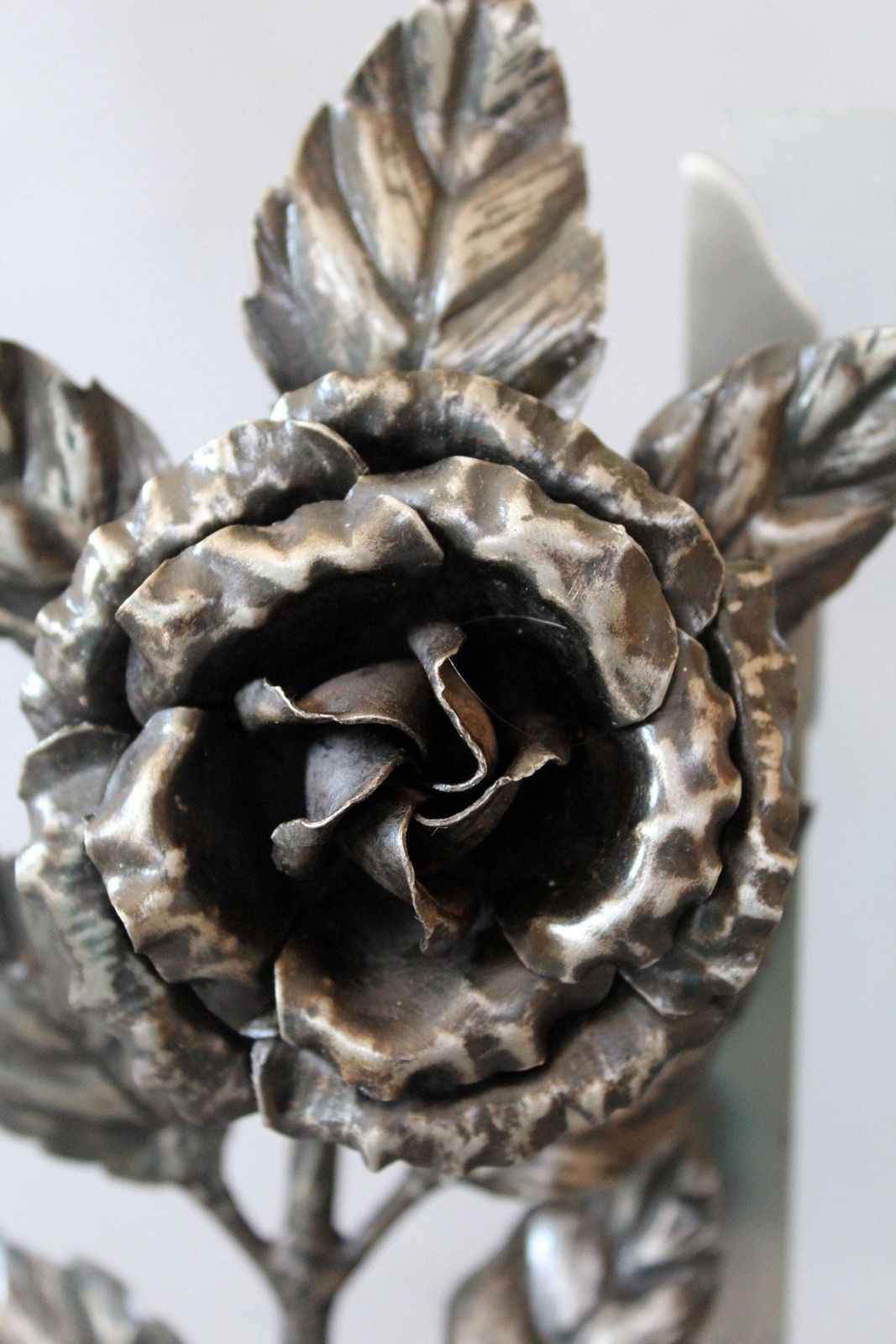 Vintage Art Deco Picture Frame, Forged 3d Rose Flower, Heavy Metal Iron Base, Two Glass Sheets, Table Photo Frame, Circa 1930s, Art Frame photo for sale