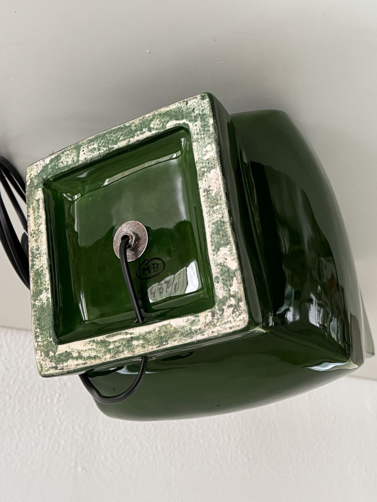 Lighting Italian Vintage Table Lamp Base In Shiny Green Ceramic By Zaccagnini Florence, 1970s photo