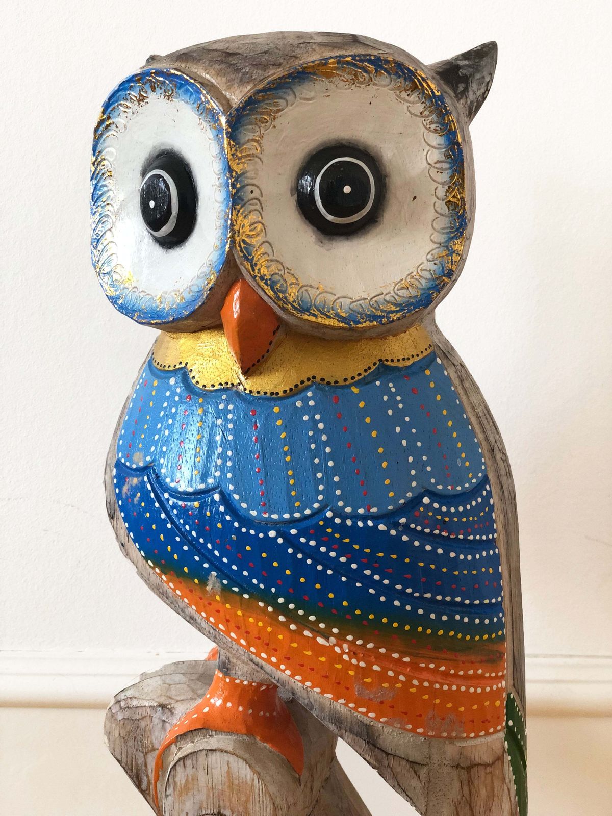 Vintage Hand Carved Wooden Owl Sculpture Portugal photo furniture