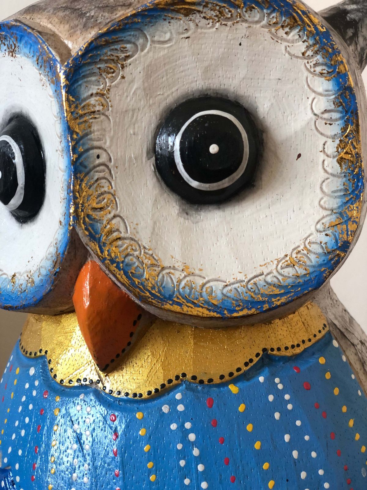 Vintage Hand Carved Wooden Owl Sculpture Portugal photo Art