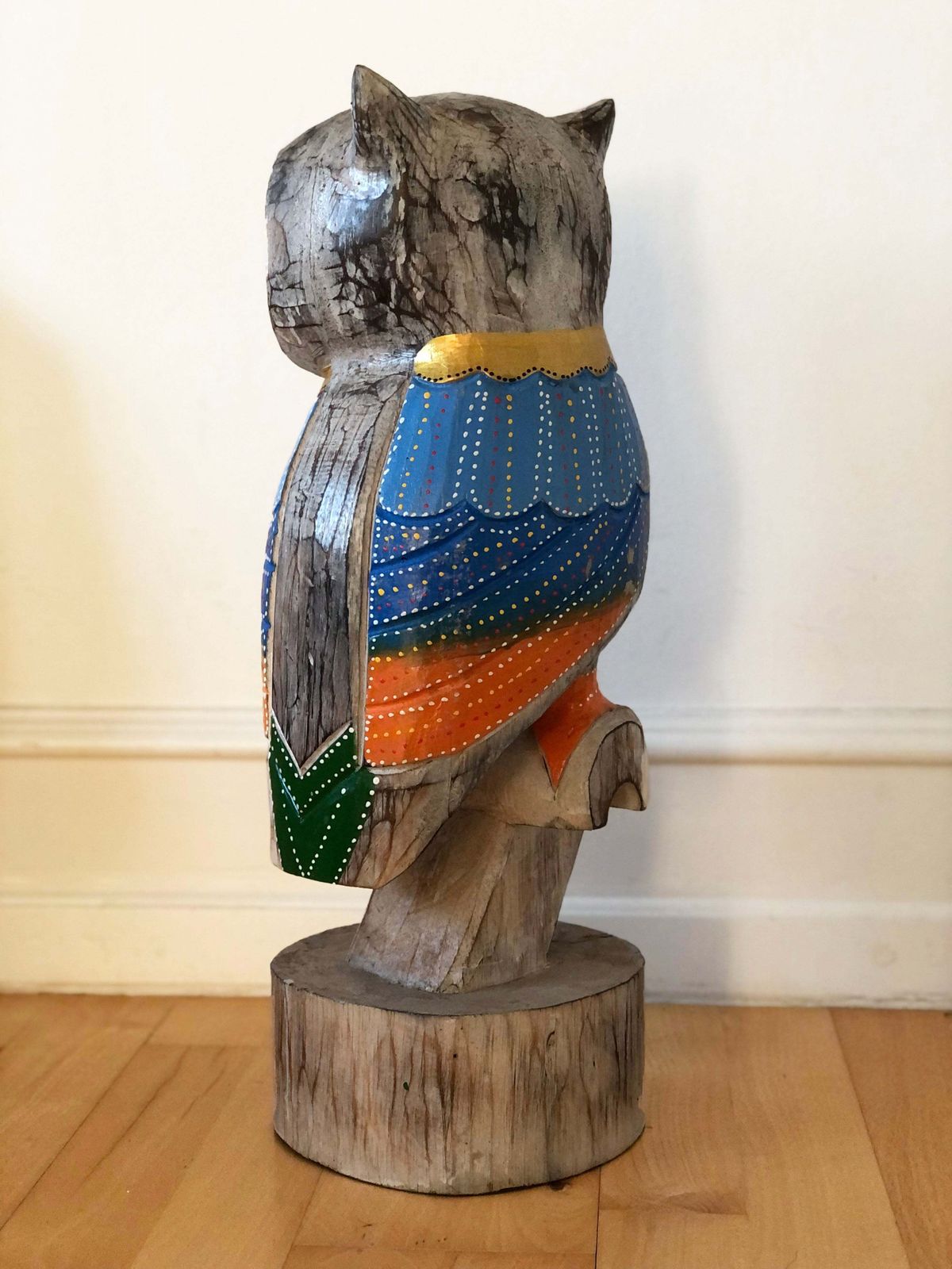 Vintage Hand Carved Wooden Owl Sculpture Portugal photo vinterior