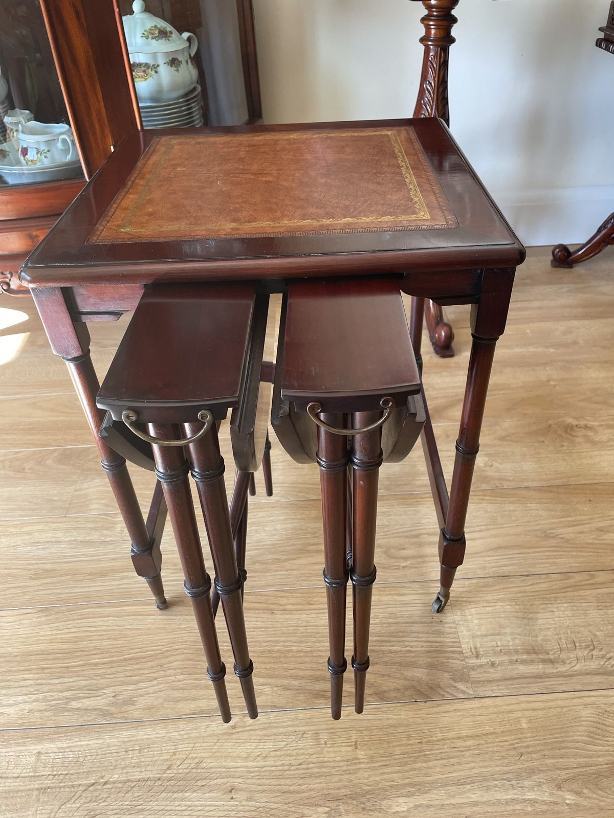 Nest Of Tables With Leather Inlay Set Of 3 Wood