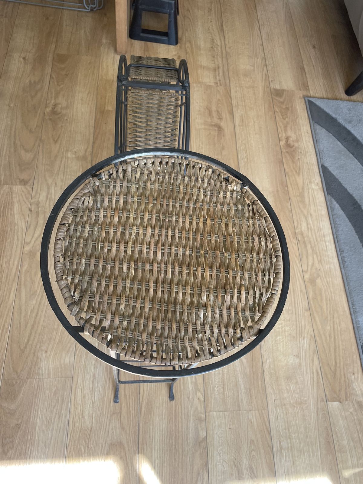 Pair Of Freestanding Wrought Iron And Rattan Floor Standing Wine Racks photo vinterior