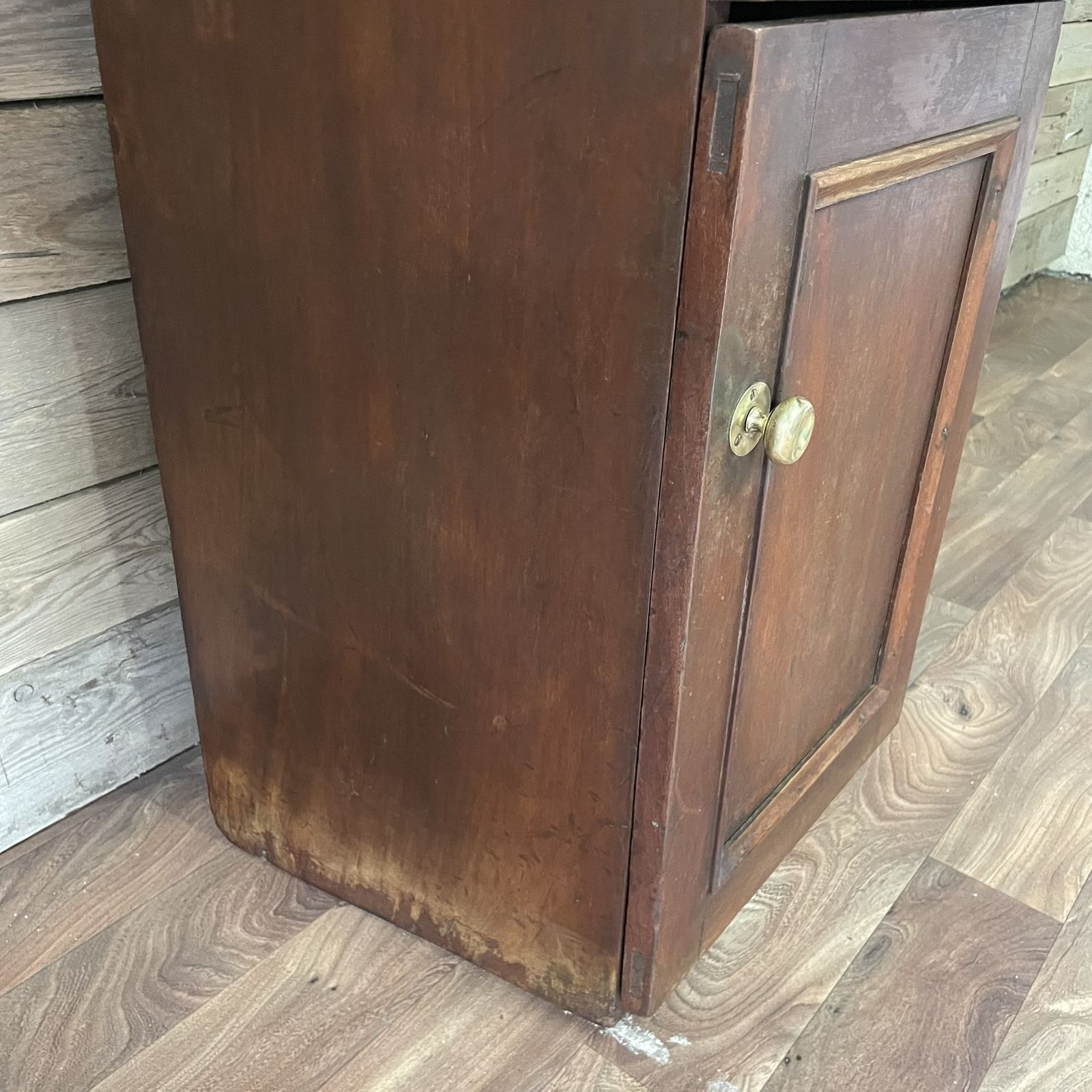 photo vinterior Antique Victorian Bow Fronted Mahogany Drop Flap Lid Ships Wash Stand Vanity Unit Basin