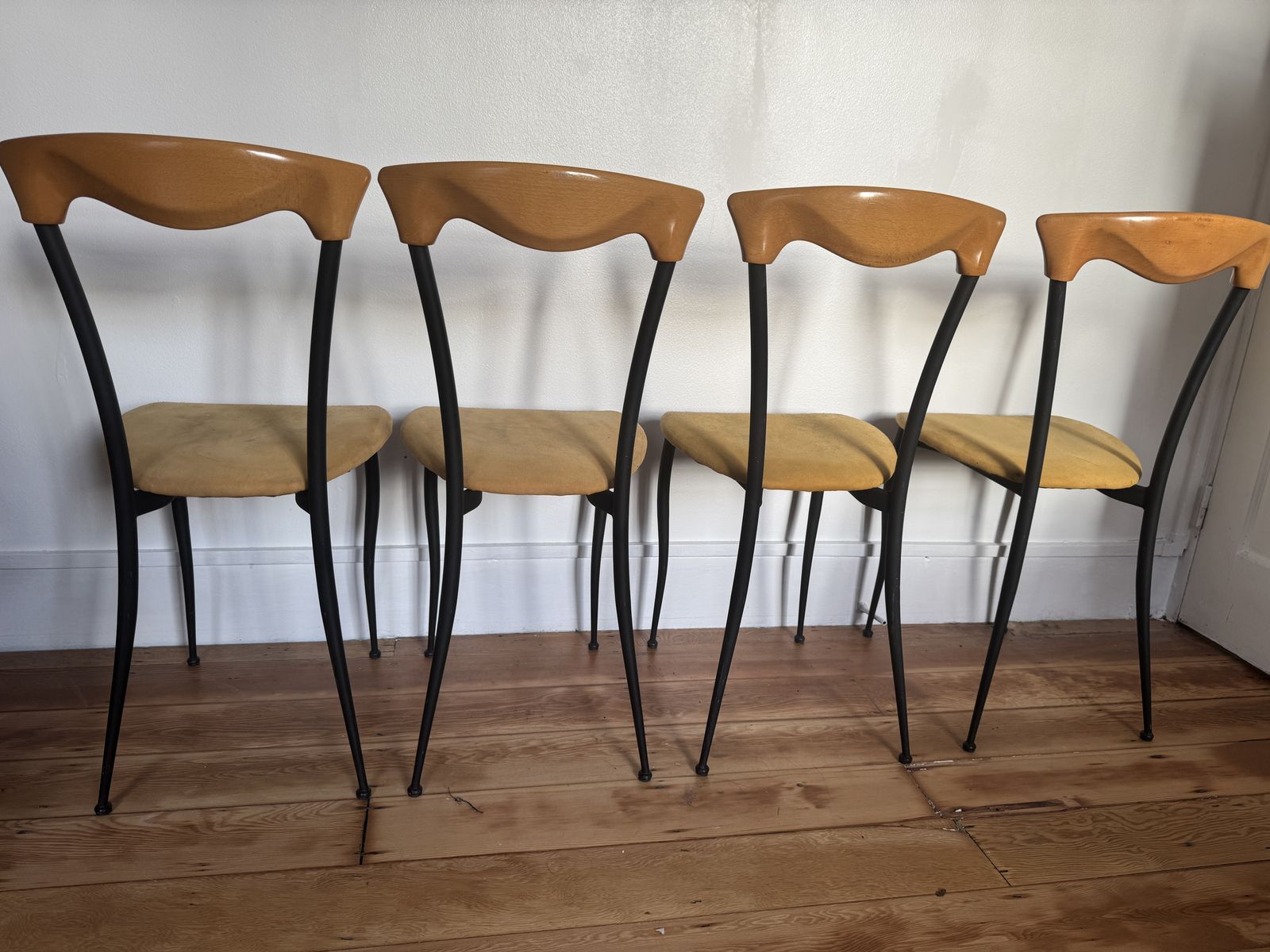 1970s Iron & Yellow Suede Dining Chairs   Charme Chairs By Fasem Italy,Set Of 4  Mid Century Modern photo for sale