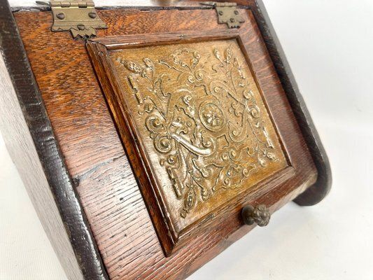 Antique Victorian Oak And Brass Coal Scuttle, 19th Century photo vinterior