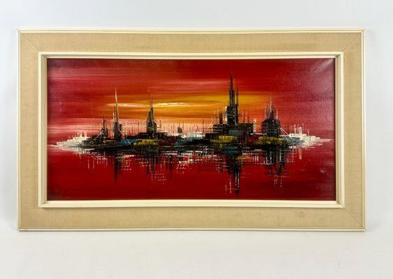 V. Vette, Skyscrapers, Oil On Canvas, 1950s, Framed