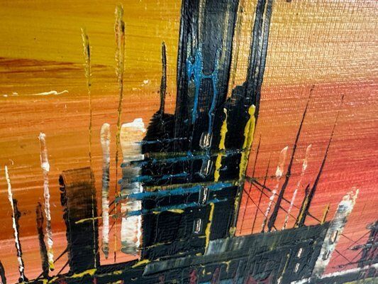 V. Vette, Skyscrapers, Oil On Canvas, 1950s, Framed photo 279.0