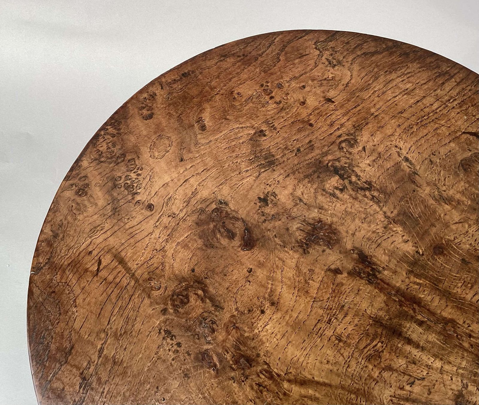 photo for sale Charming Irish Georgian Burr Oak Tripod Wine Table