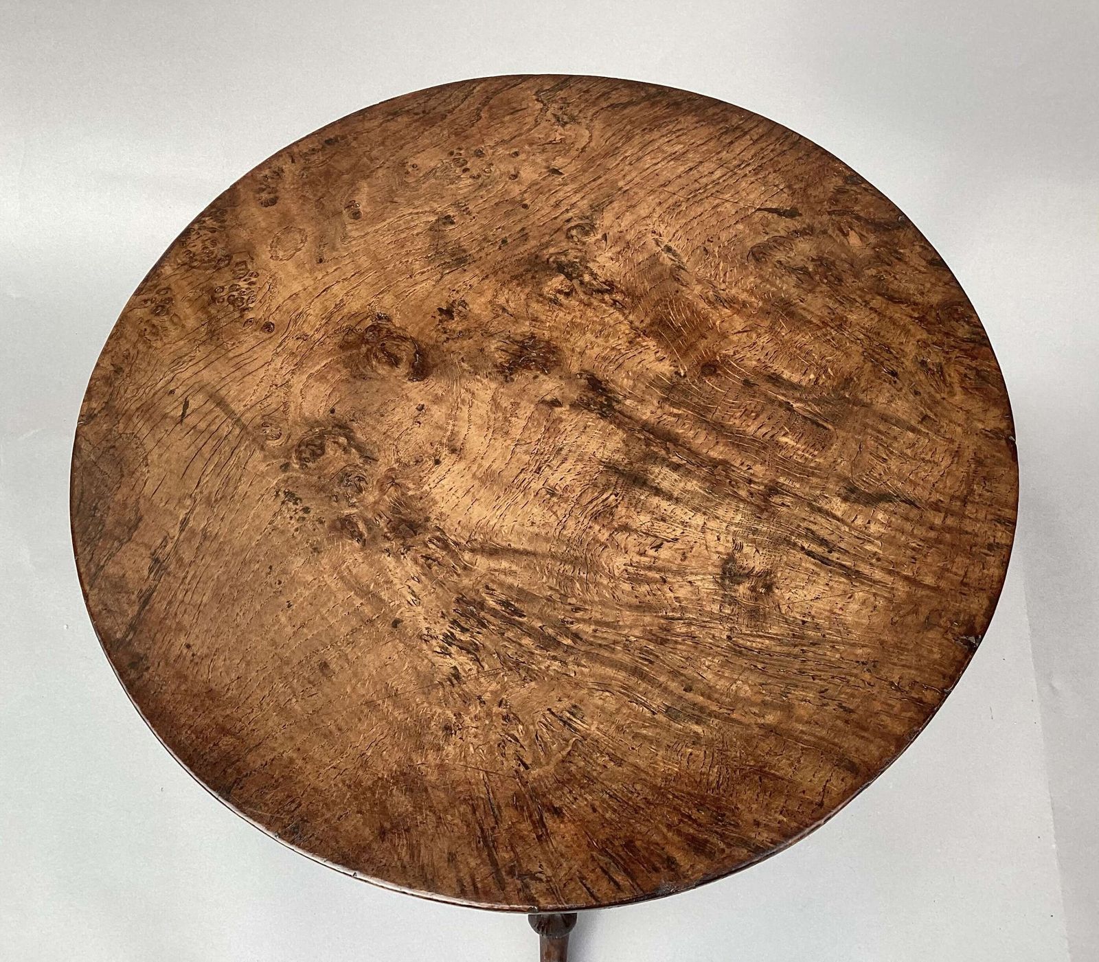 Furniture Charming Irish Georgian Burr Oak Tripod Wine Table photo