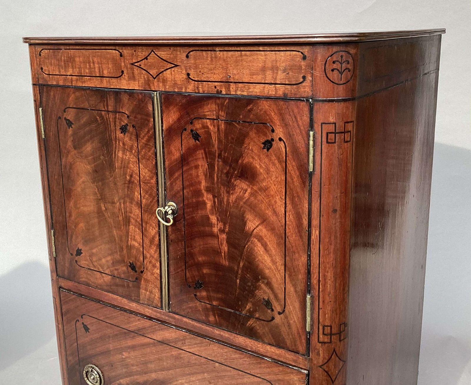 Splendid Regency Mahogany Ebony Inlaid Pedestal Cabinet photo 3080.0