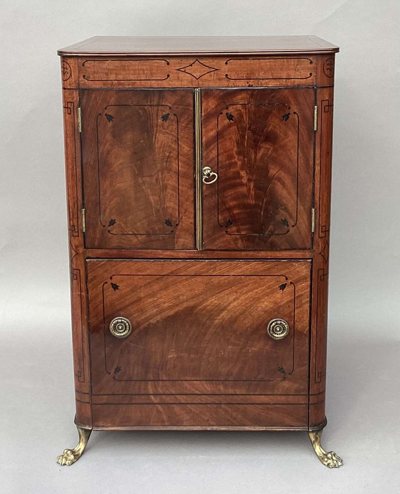 photo vintage Splendid Regency Mahogany Ebony Inlaid Pedestal Cabinet