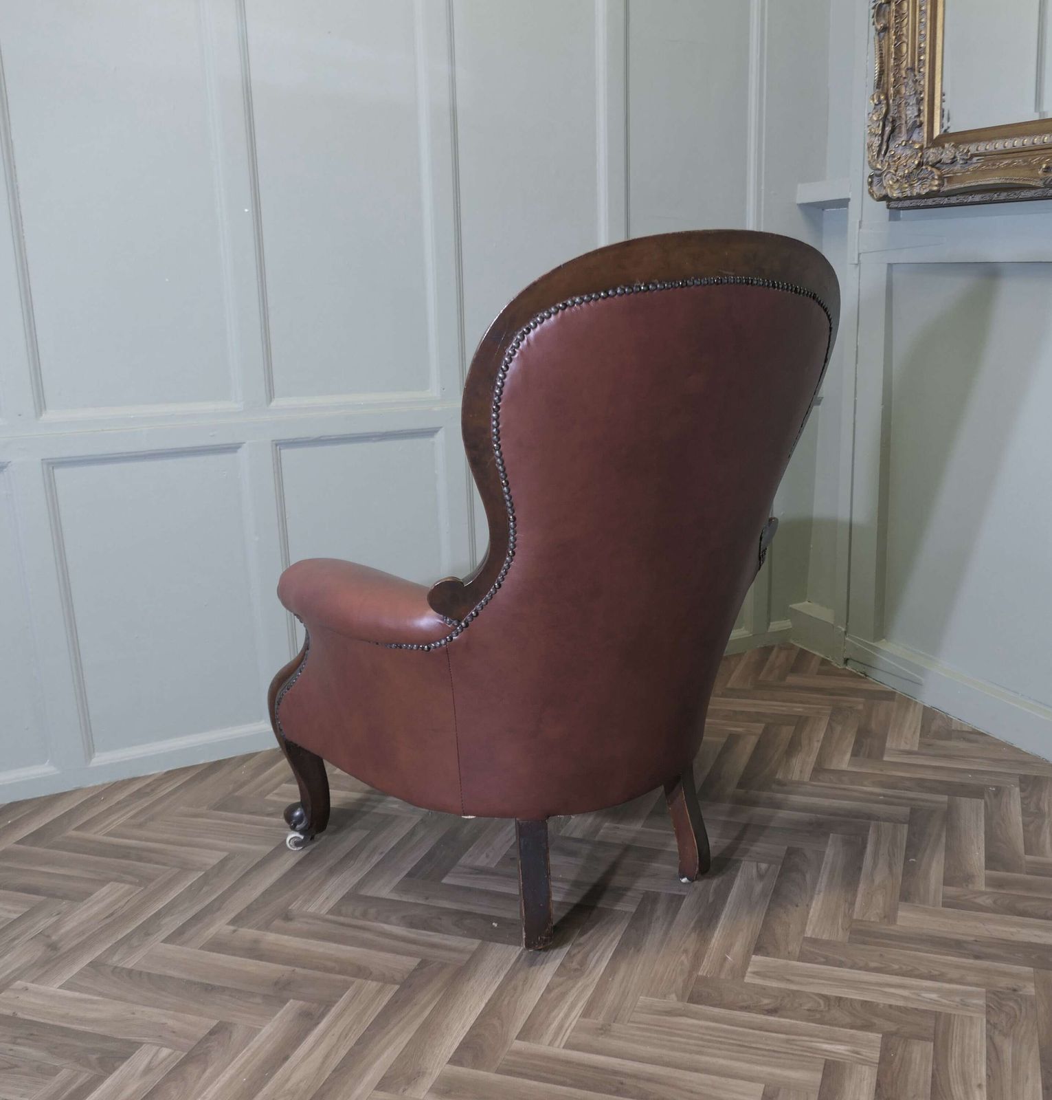 Large Button Back Salon Chair, In Burgundy Leather photo 870.0