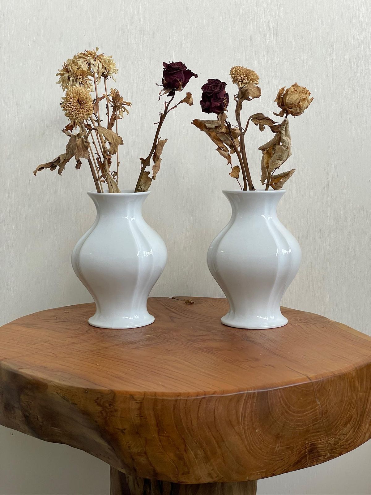 Pair Of Vintage Mid Century White Glazed Vases Pleated Detail Model 1495 18