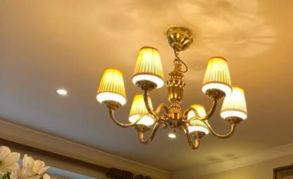 Brass Chandelier And Pair Of Matching Brass Wall Lights