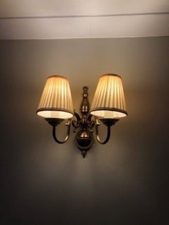 Brass Chandelier And Pair Of Matching Brass Wall Lights photo furniture