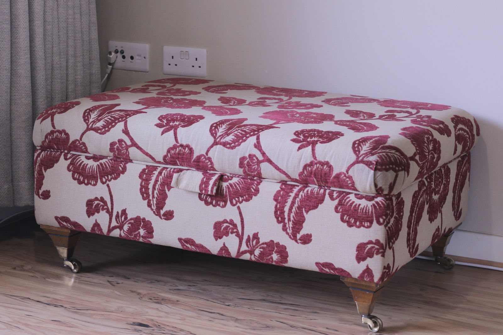 Modern 20th Century, Ottoman With Brass Wood Feet