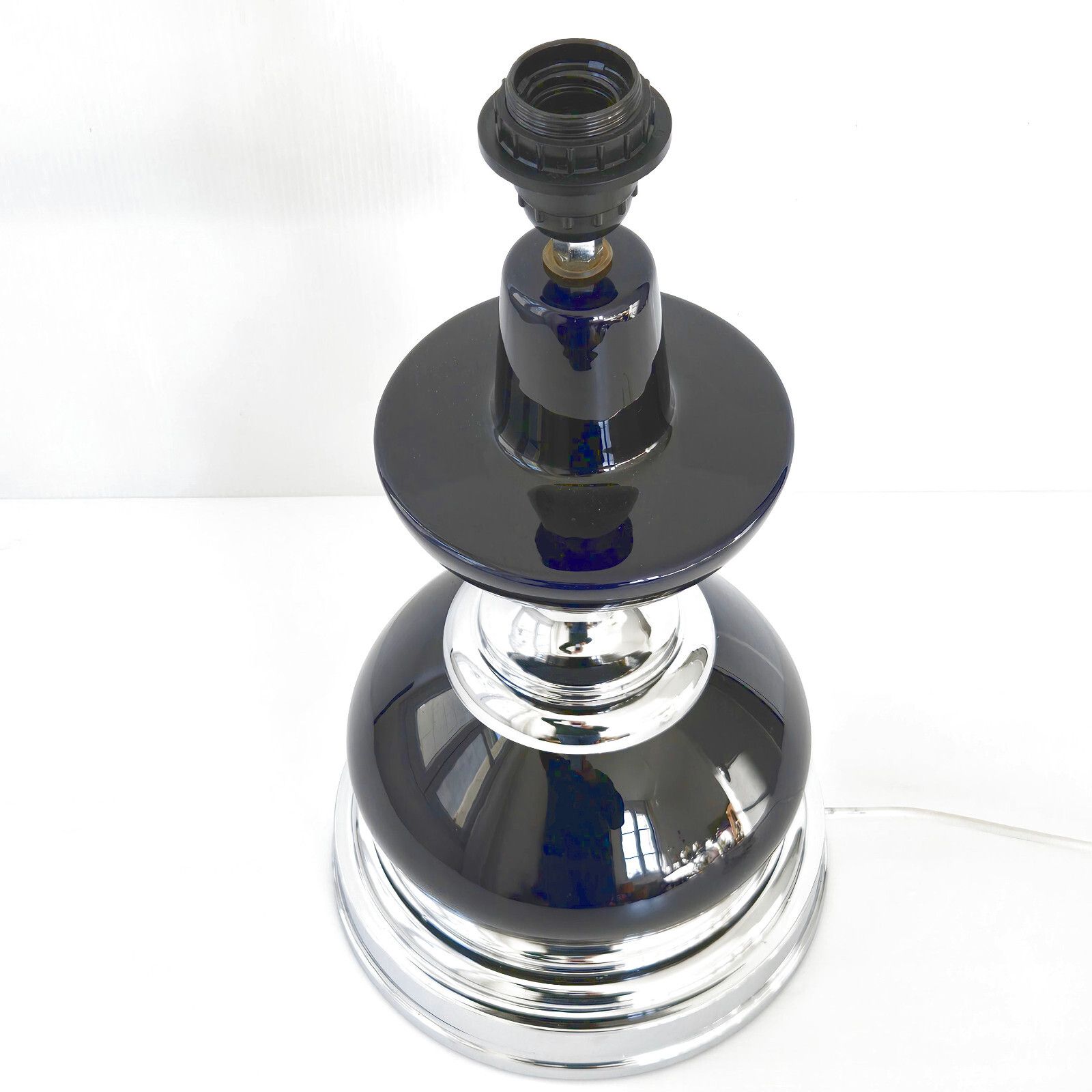 photo furniture Vintage 1970s Dark Blue Ceramic & Chrome Steel Table Lamp 70s Retro