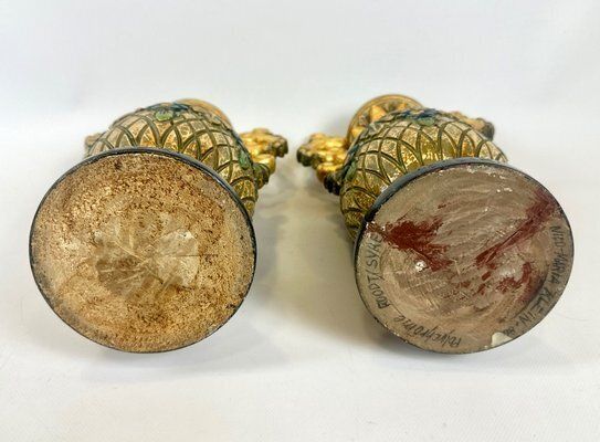 Home Decor Neoclassical Polychrome Hand Painted Vases, 1980s, Set Of 2 photo