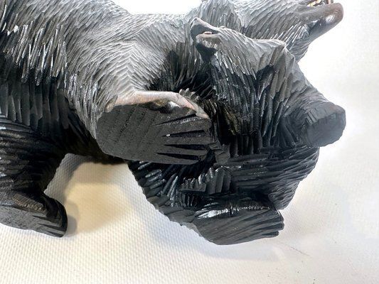 Art Japanes Bear With Cub Wooden Carved Ainu Figurine, 1900s photo